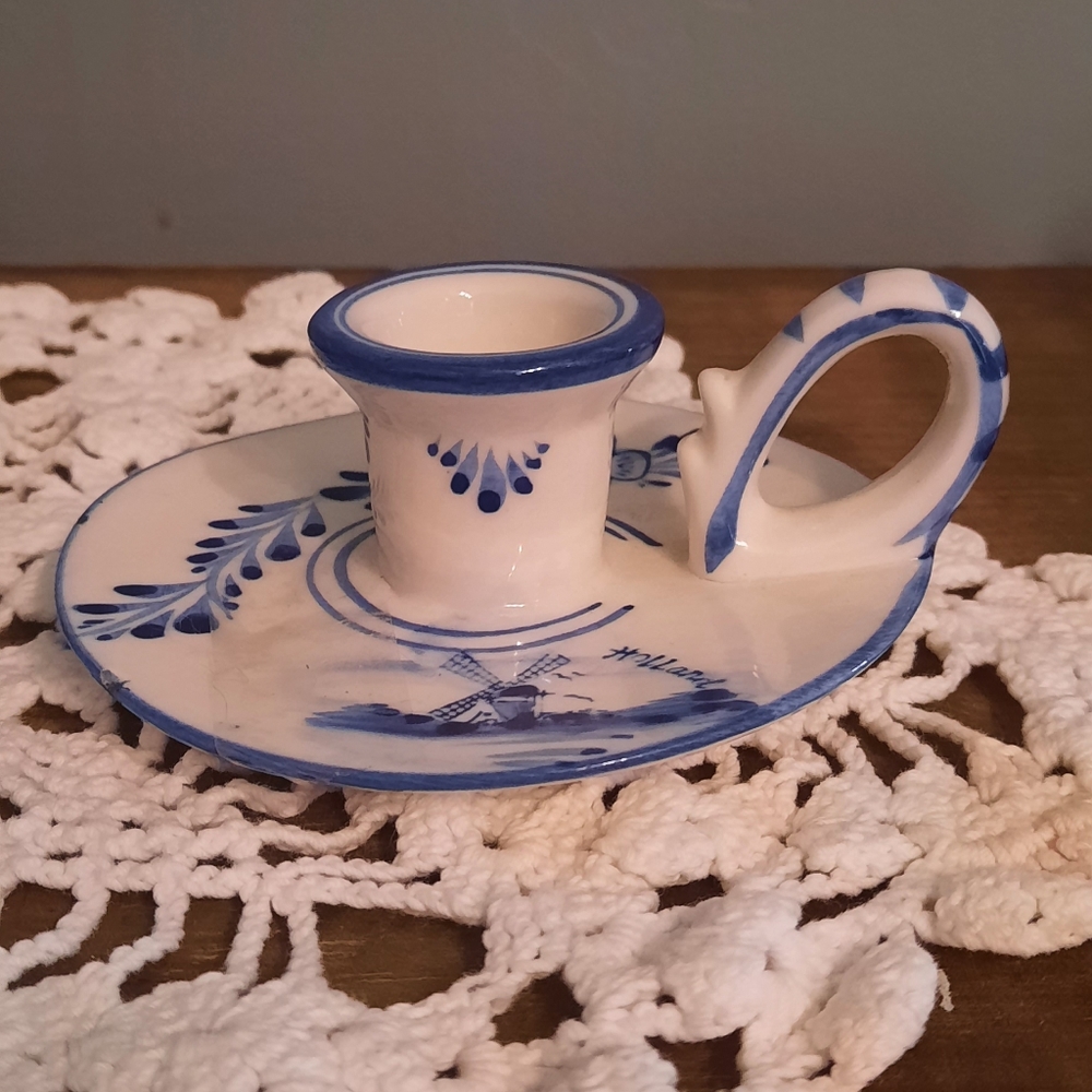 Set of 2 vintage delfts blue candle holders